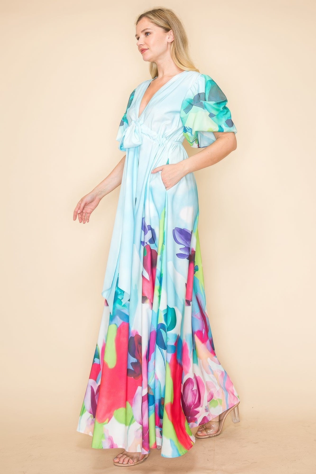 Printed V Neck Maxi Dress - That Janis Style