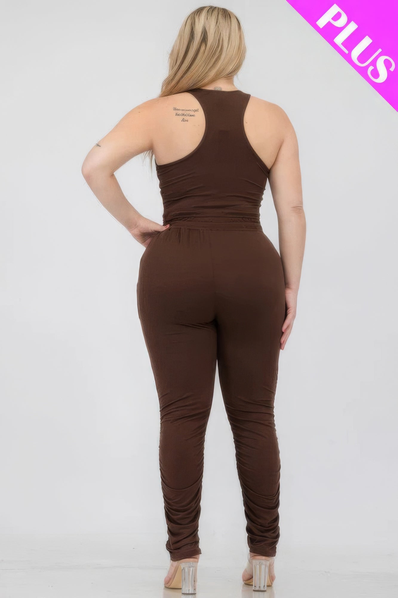 Plus Size Crop Tank Top & Ruched Pants Set - That Janis Style
