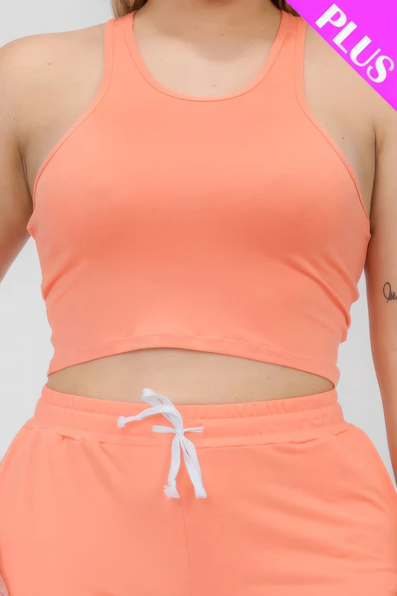 Plus Size Crop Tank Top & Ruched Pants Set - That Janis Style