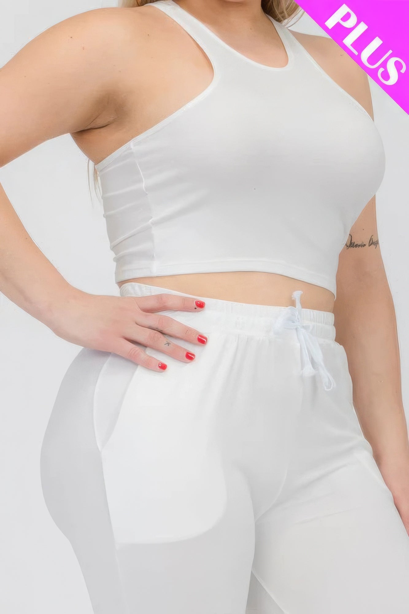 Plus Size Crop Tank Top & Ruched Pants Set - That Janis Style