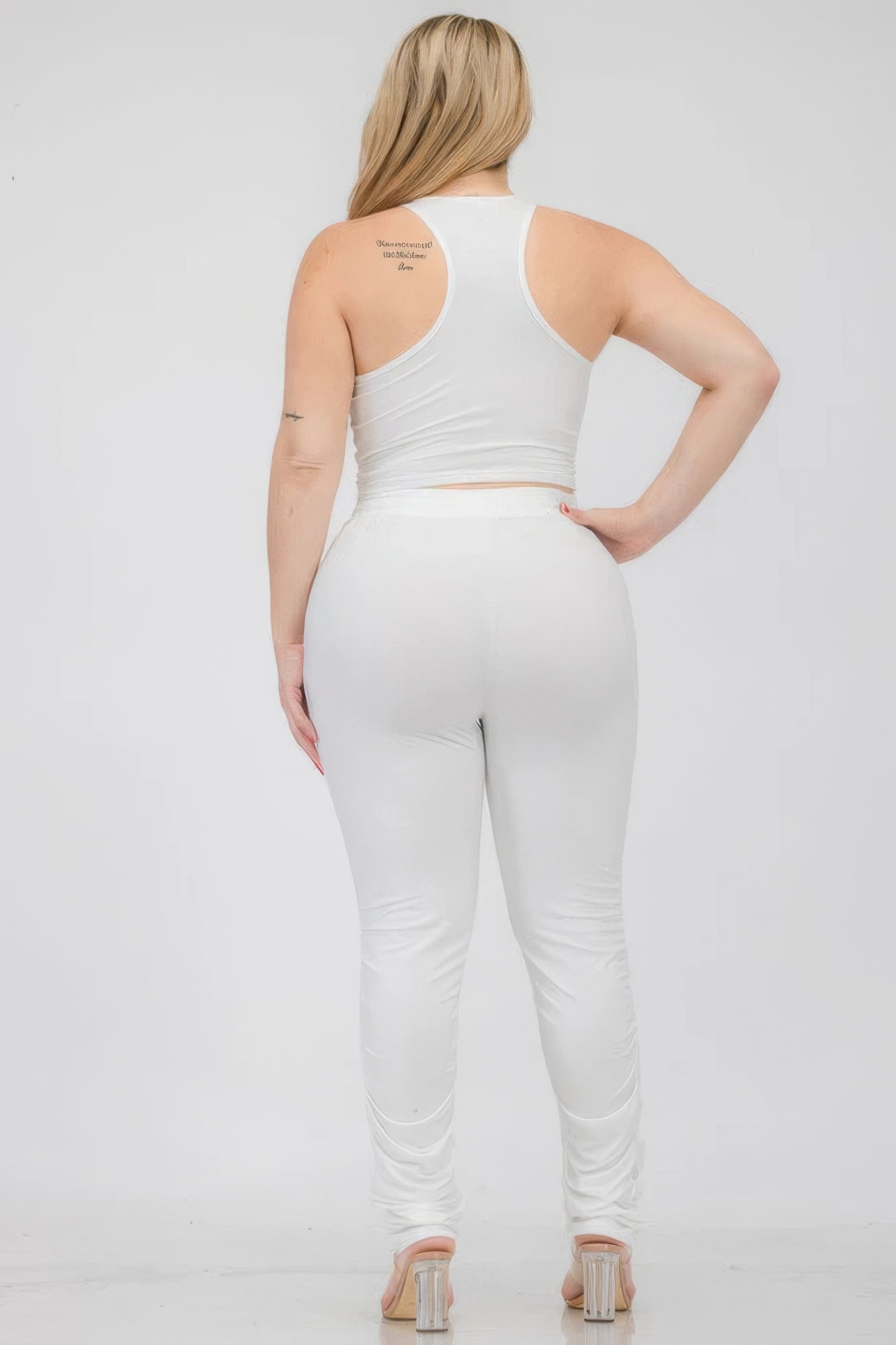 Plus Size Crop Tank Top & Ruched Pants Set - That Janis Style