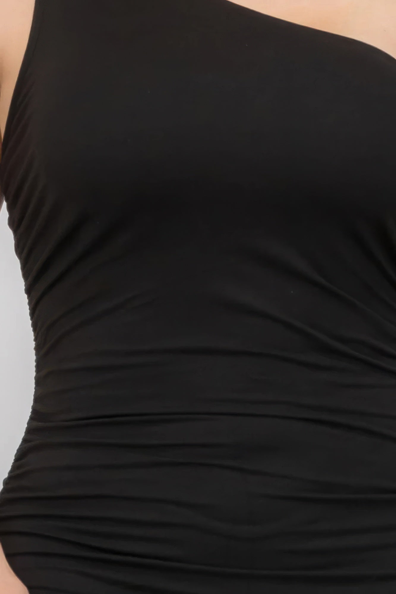 Plus Size Sexy Solid Color Ruched One Shoulder Midi Bodycon Dress - That Janis Style