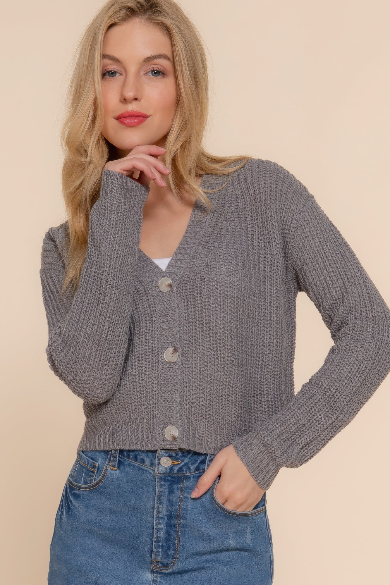 Long slv v-neck sweater cardigan - That Janis Style