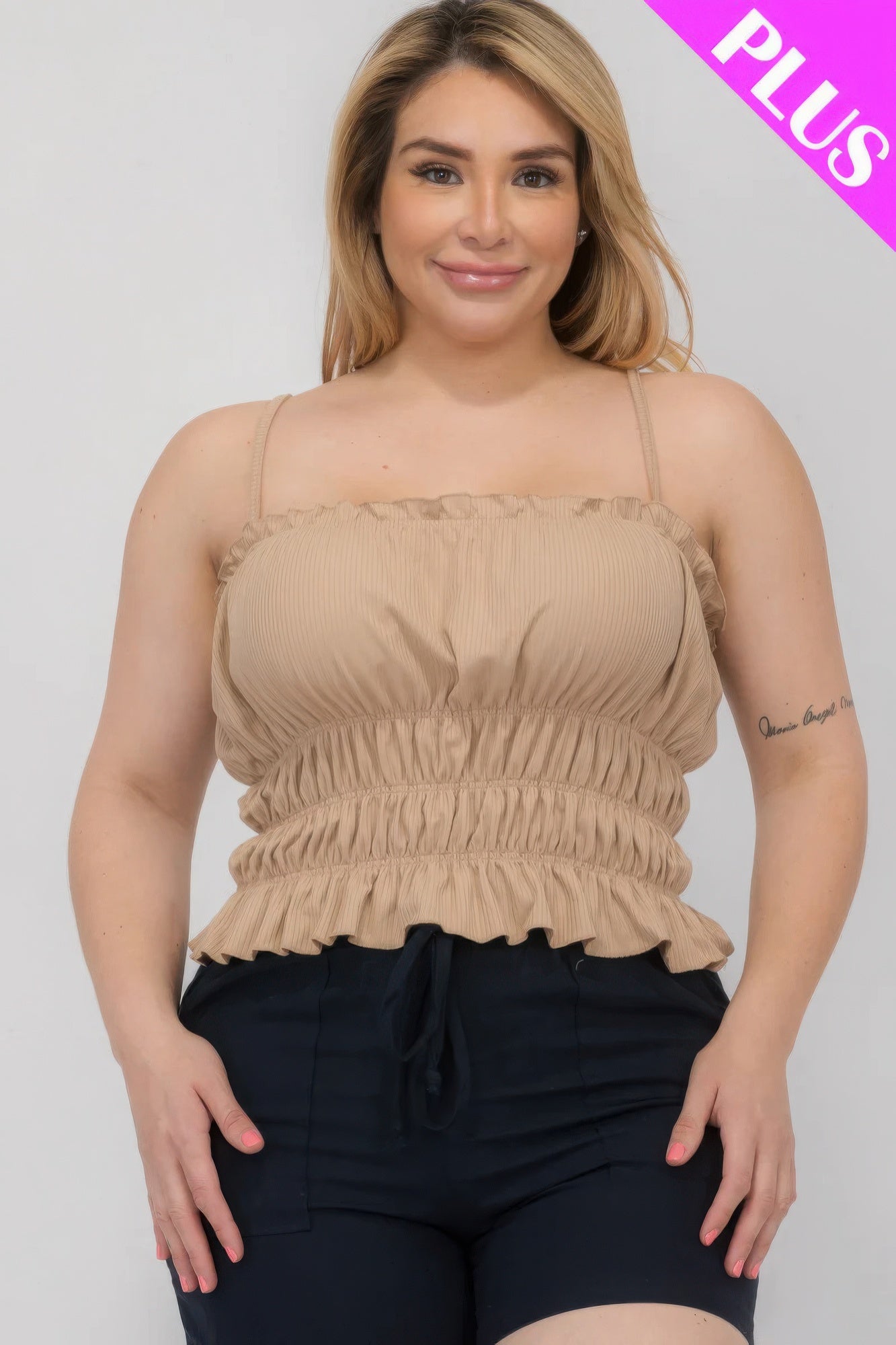 Plus Size Tiered Shirred Body Crop Top - That Janis Style