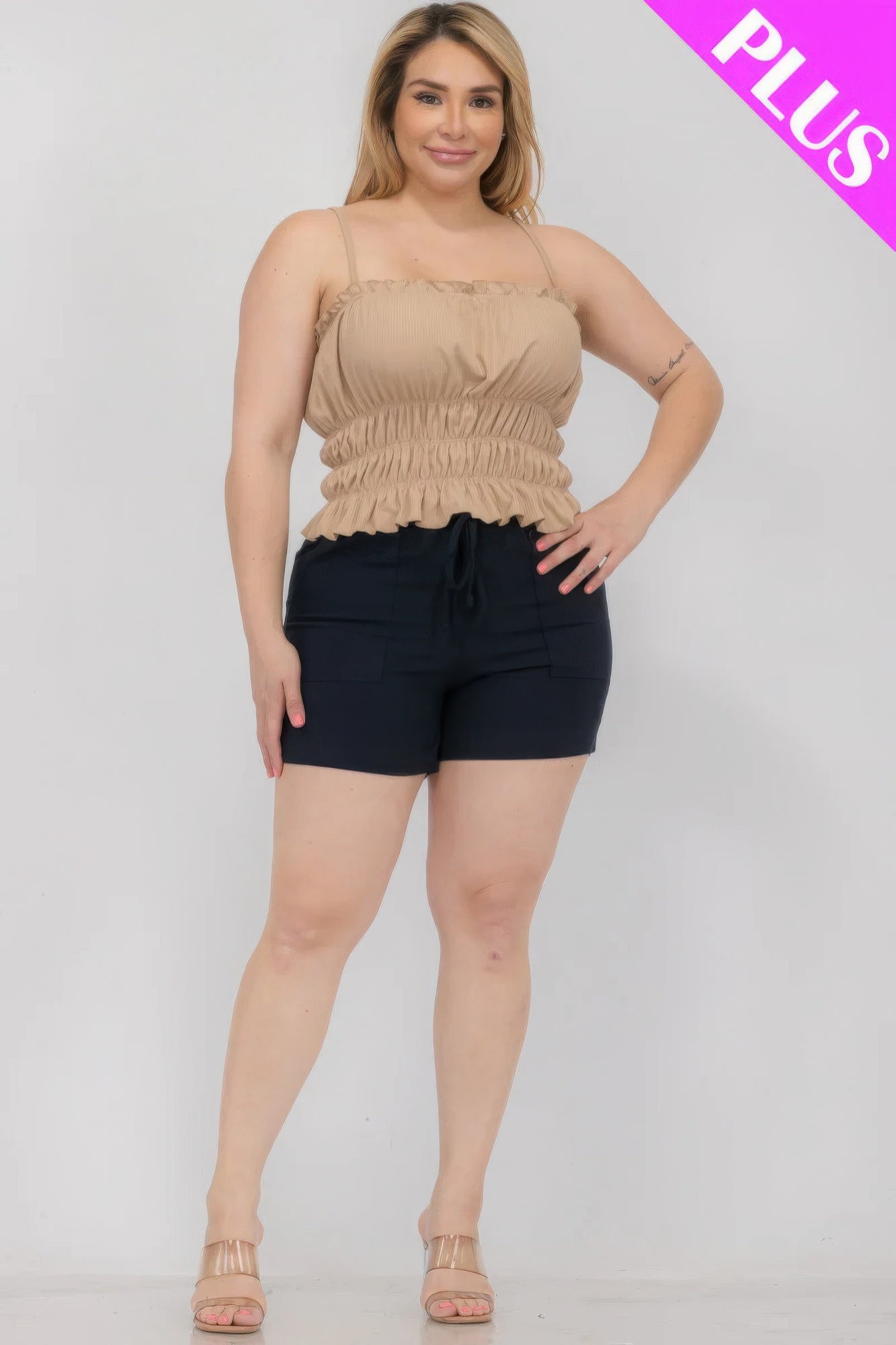 Plus Size Tiered Shirred Body Crop Top - That Janis Style