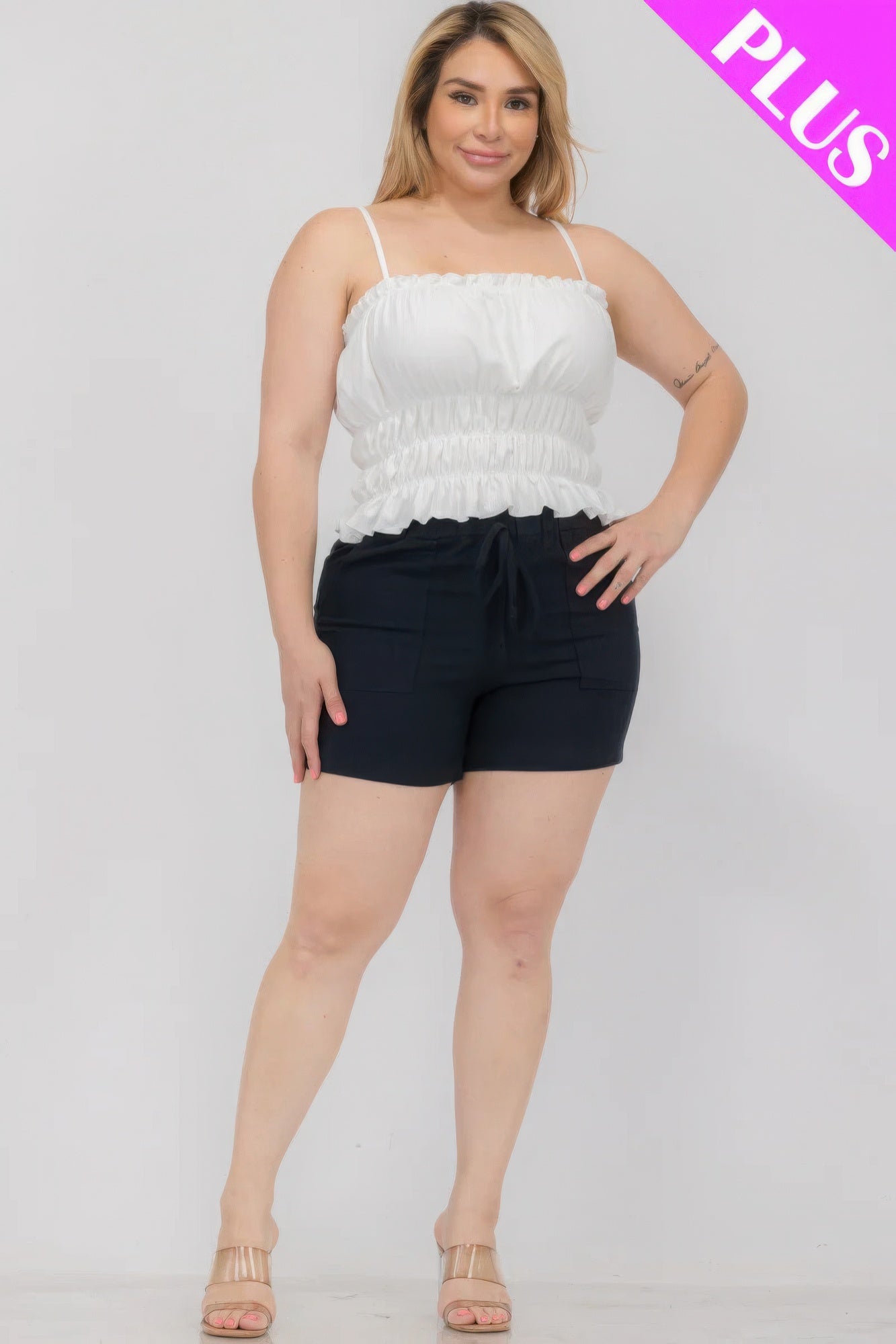 Plus Size Tiered Shirred Body Crop Top - That Janis Style