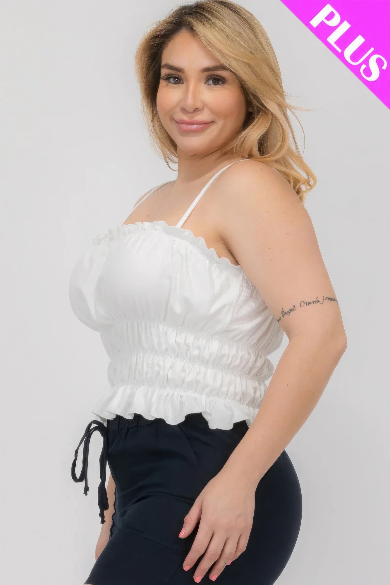 Plus Size Tiered Shirred Body Crop Top - That Janis Style