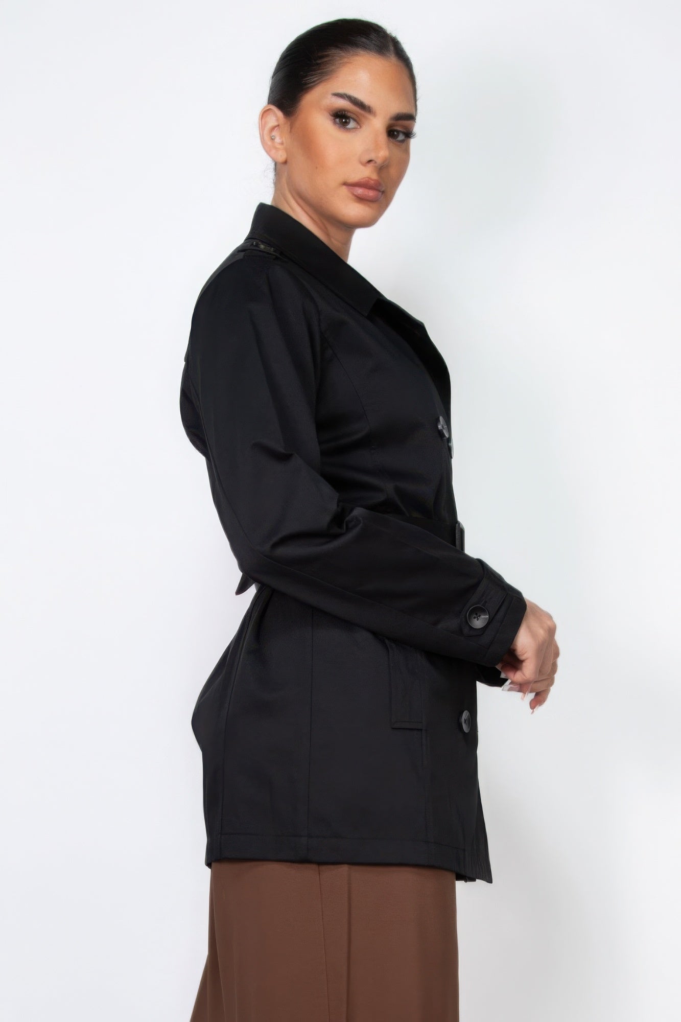 Double-breasted Notch Belted Coat - That Janis Style