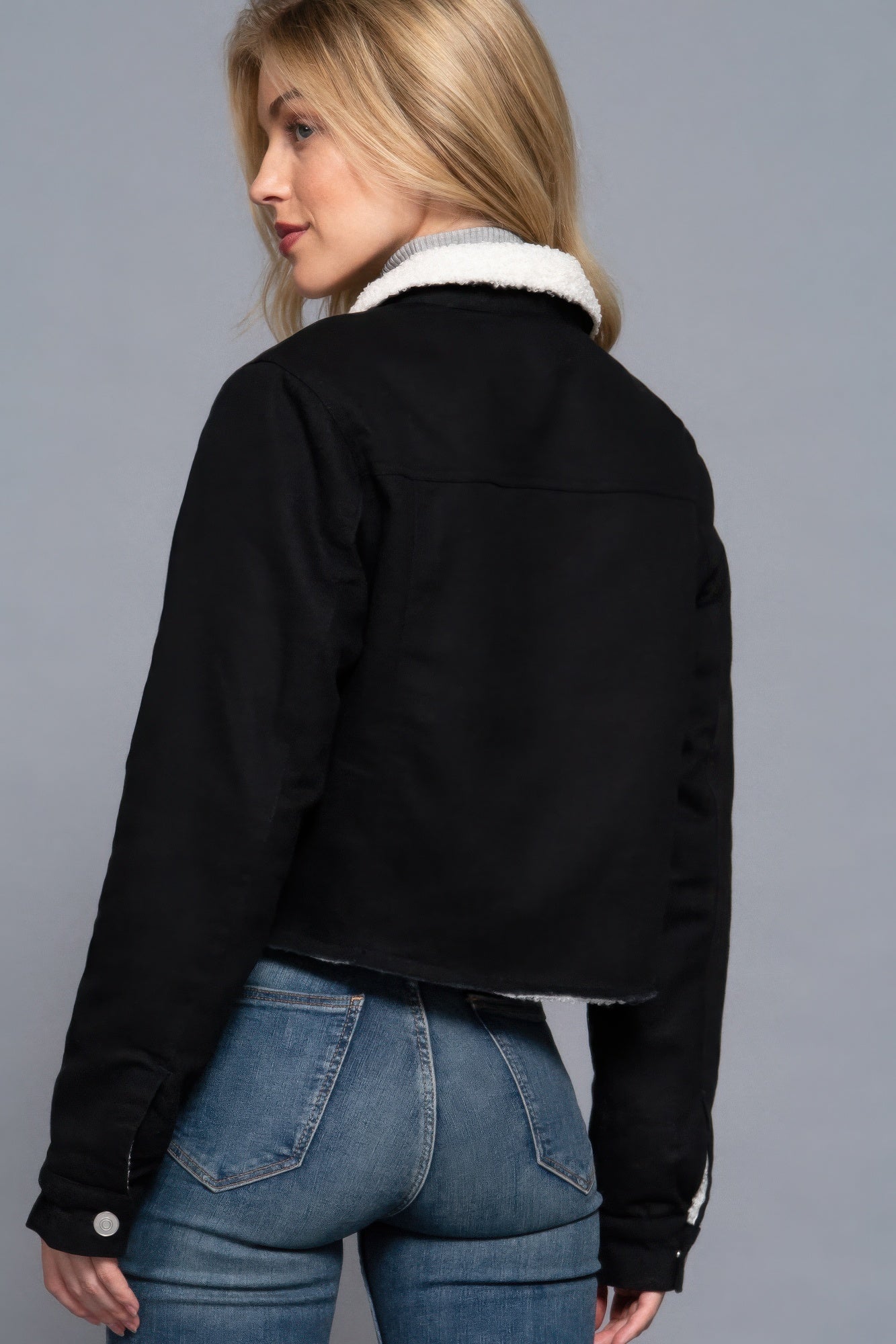 Button Closure Sherpa-lined Twill Jacket - That Janis Style