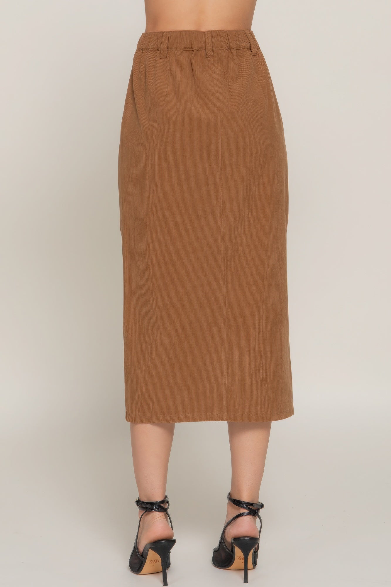 Front Open Slit Corduroy Midi Skirt - That Janis Style