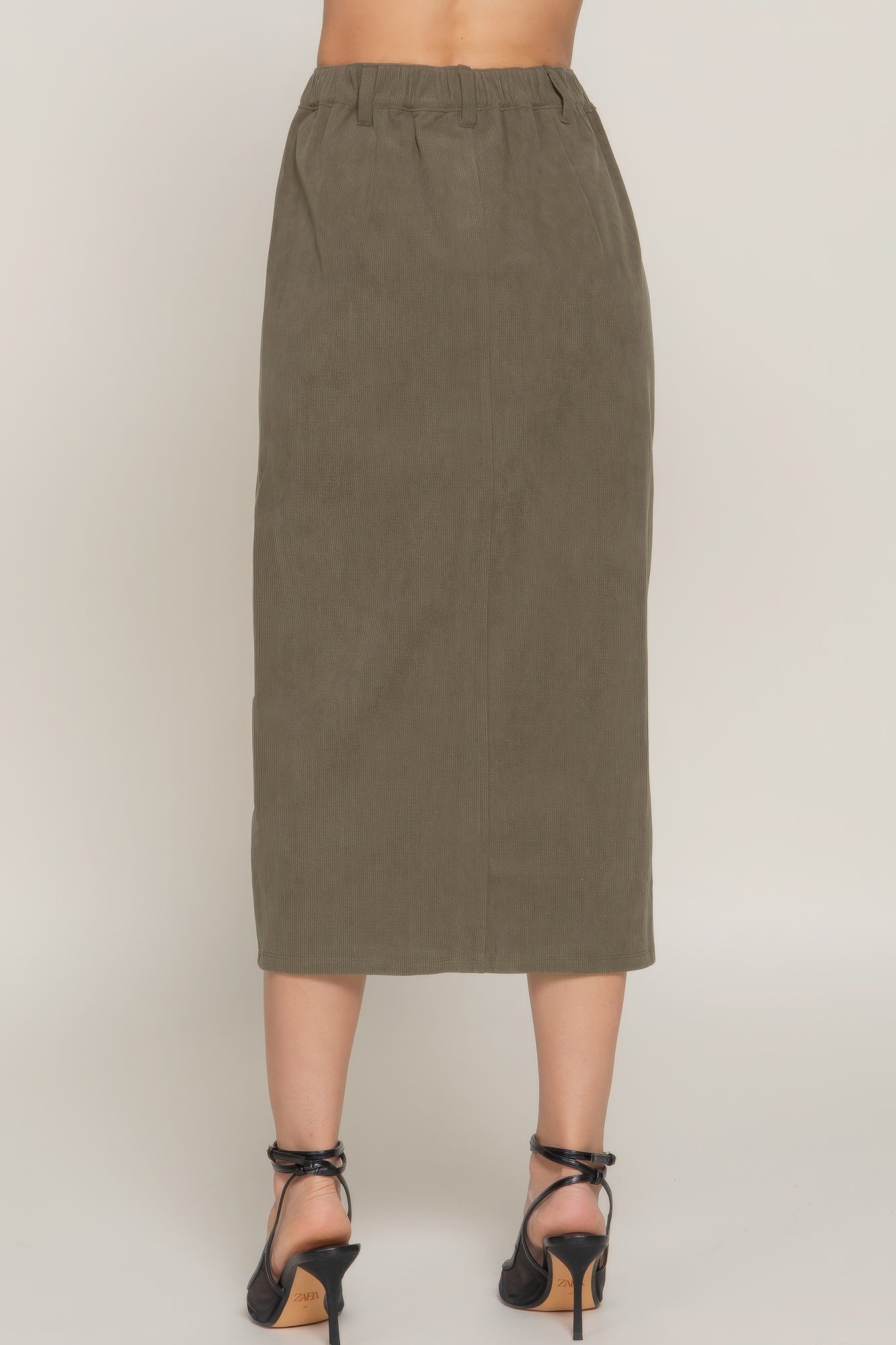 Front Open Slit Corduroy Midi Skirt - That Janis Style