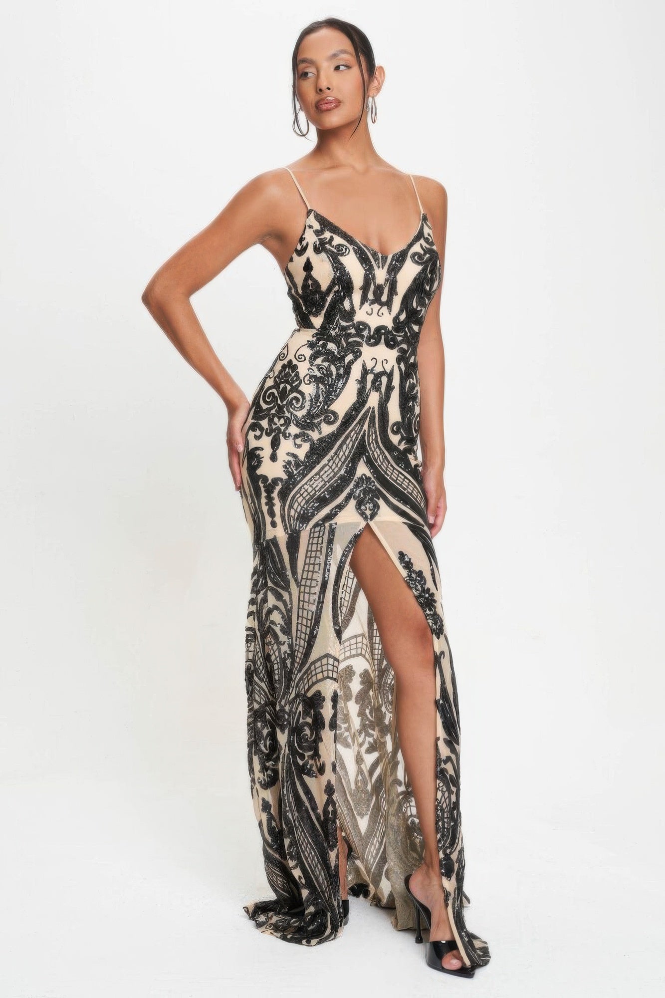 Spaghetti Strap Art Deco Sequins Maxi Dress - That Janis Style