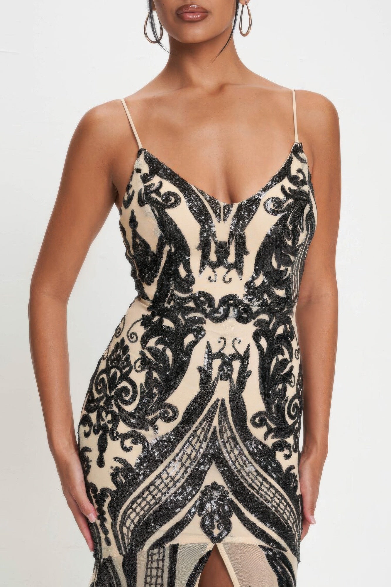 Spaghetti Strap Art Deco Sequins Maxi Dress - That Janis Style