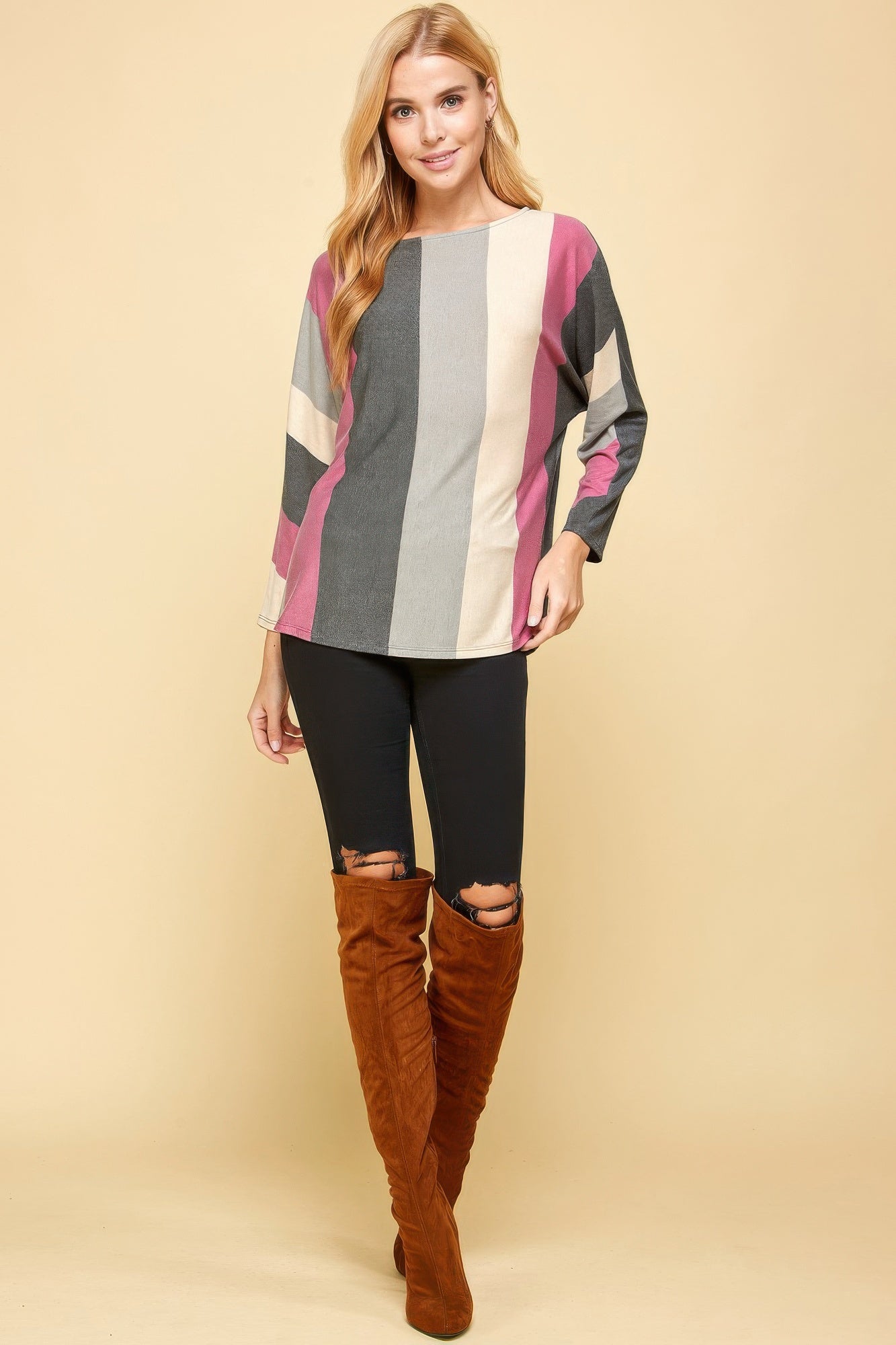 Striped Dolman Sleeves Top - That Janis Style