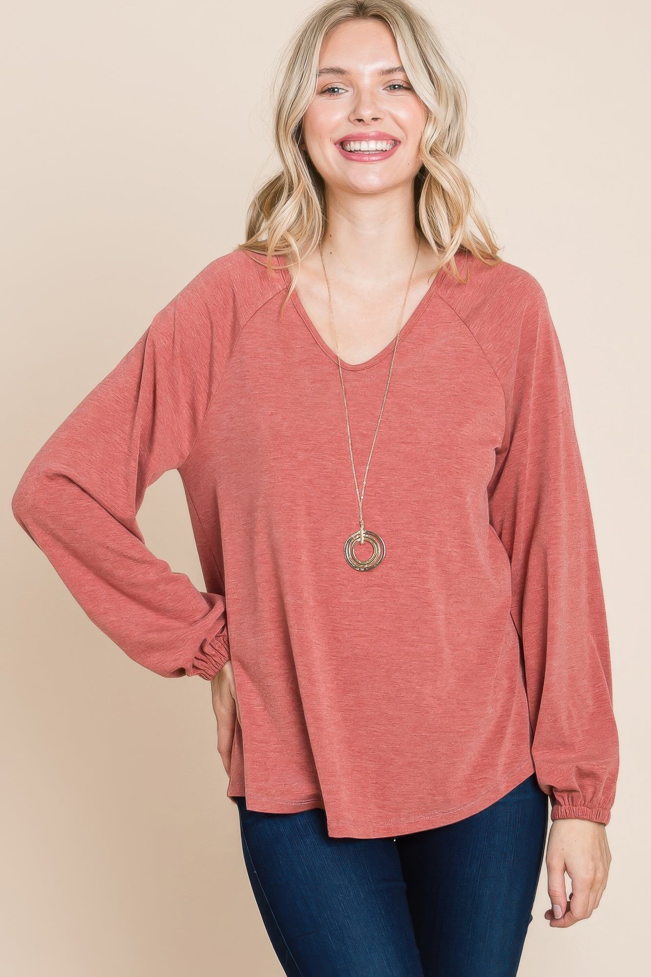 Casual V Neck Basic Long Sleeve Top - That Janis Style