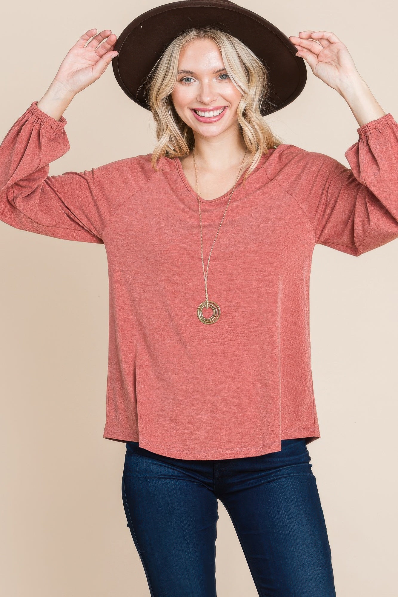 Casual V Neck Basic Long Sleeve Top - That Janis Style