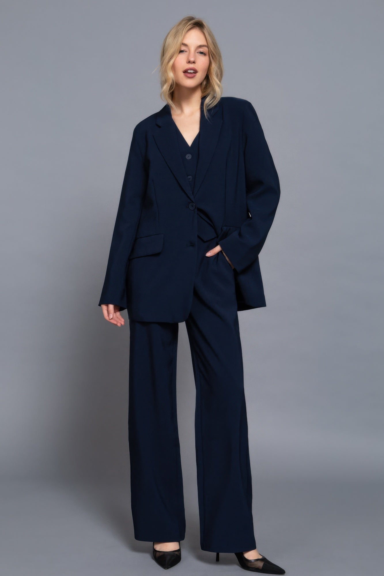 Back elastic straight woven long pants - That Janis Style
