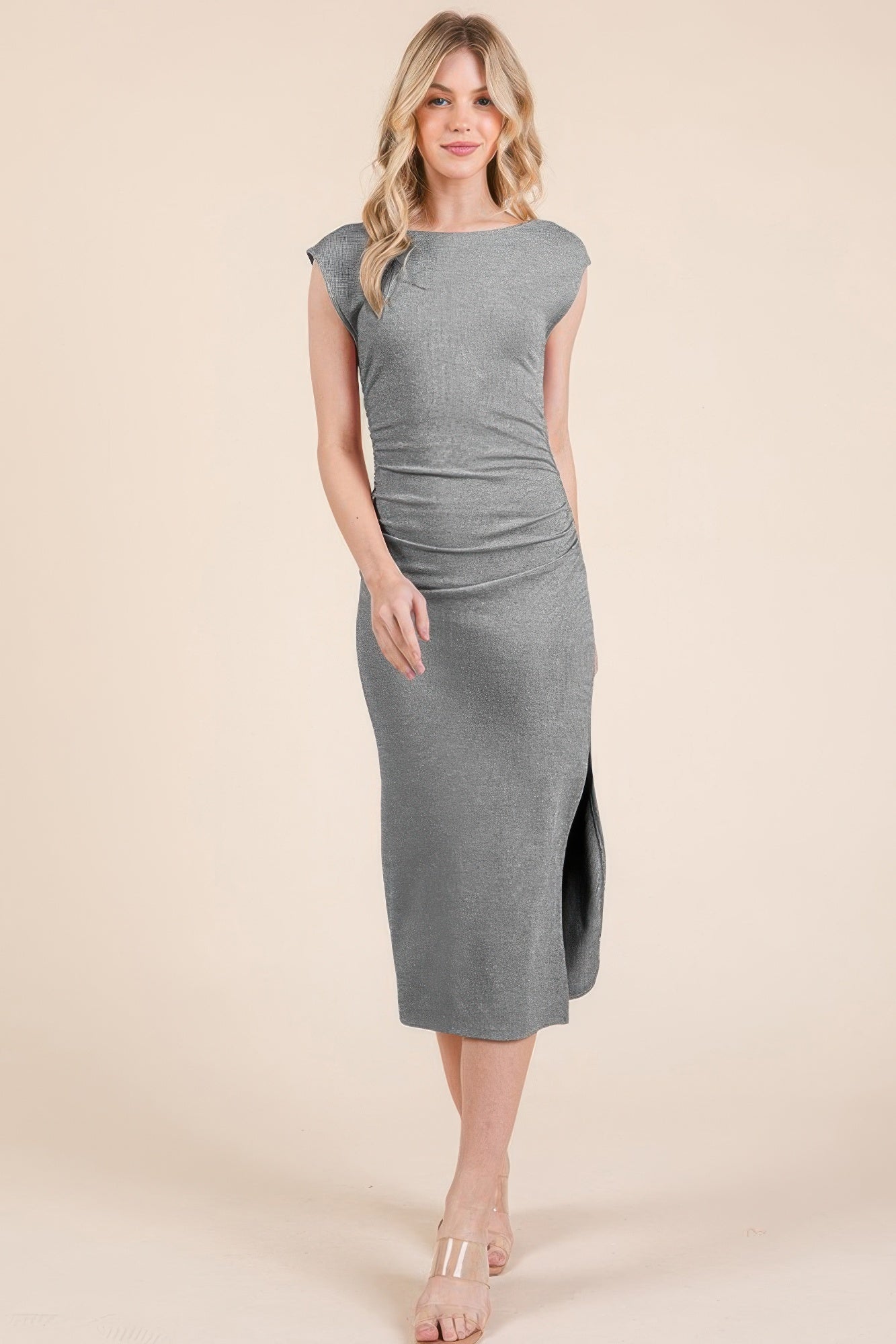 Cap Sleeve Boatneck Open Back Midi Dress - That Janis Style