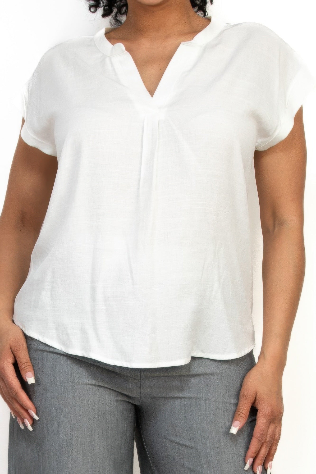 Solid V-collared Neck Top - That Janis Style