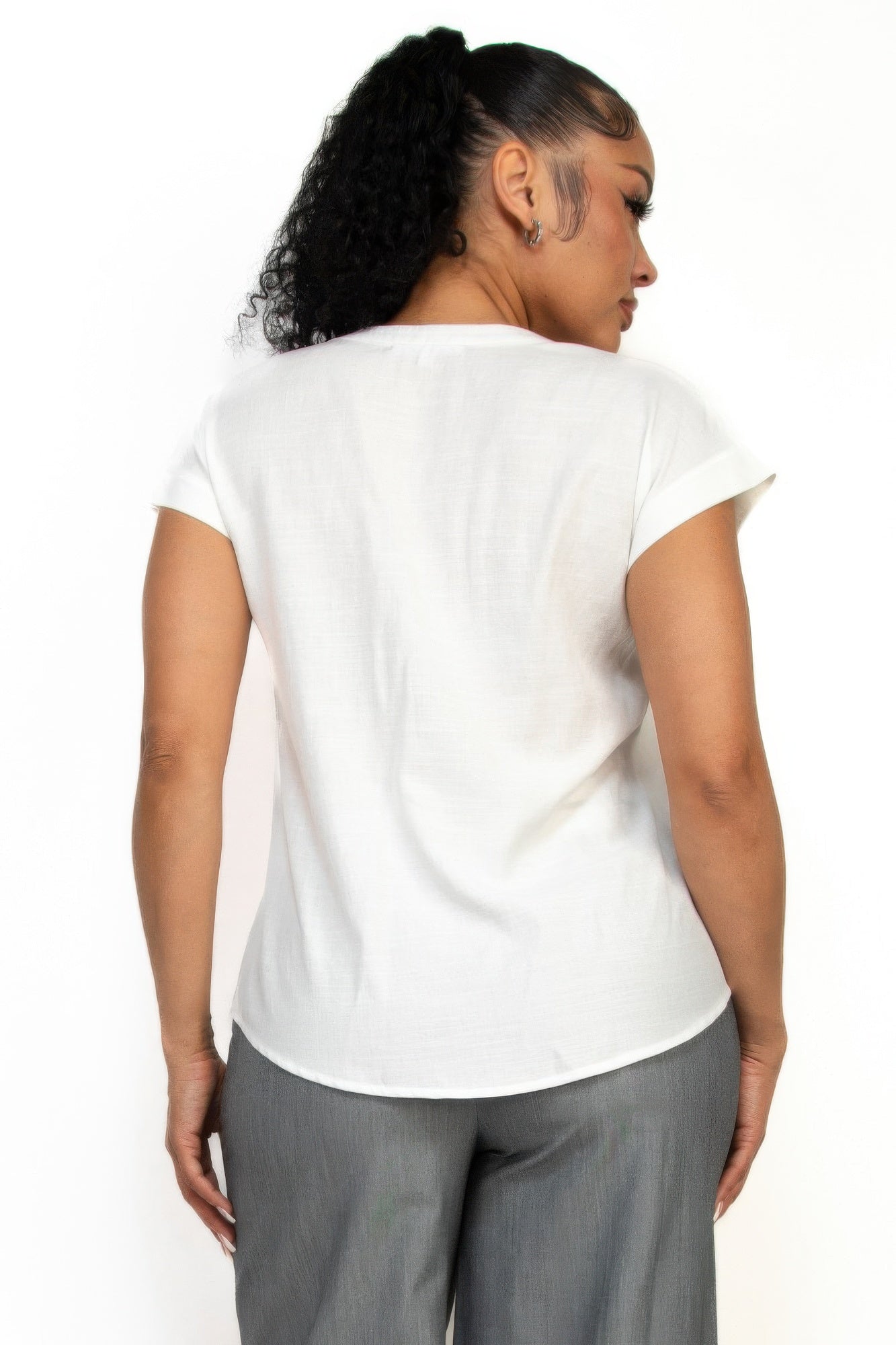 Solid V-collared Neck Top - That Janis Style