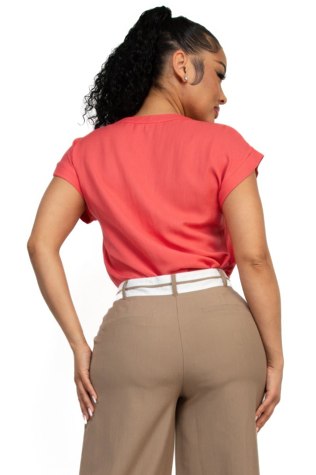 Solid V-collared Neck Top - That Janis Style