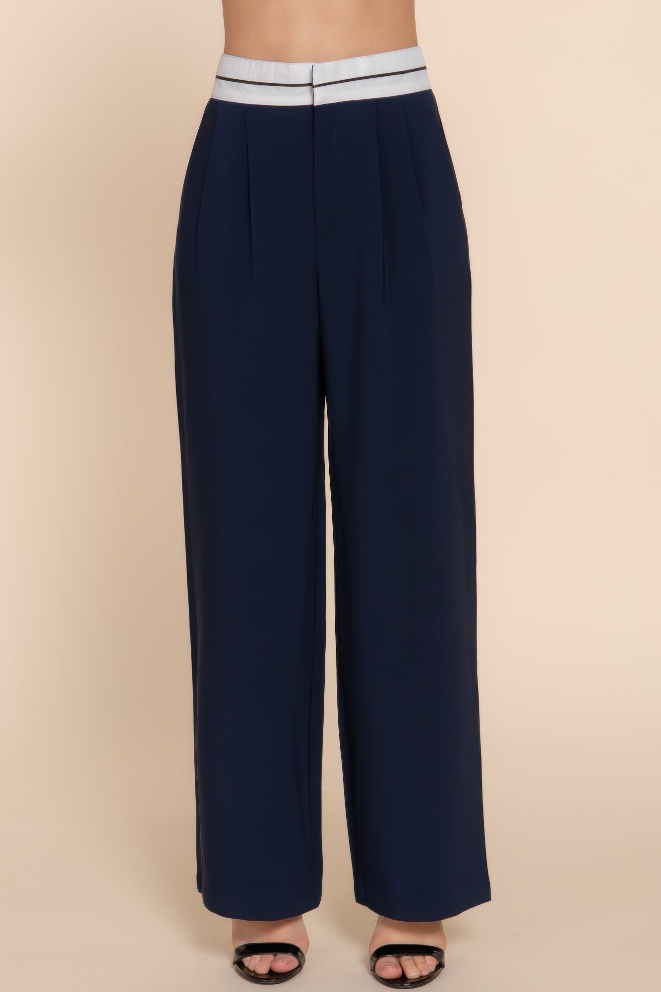 Contrast Waistband Straight Long Pants - That Janis Style