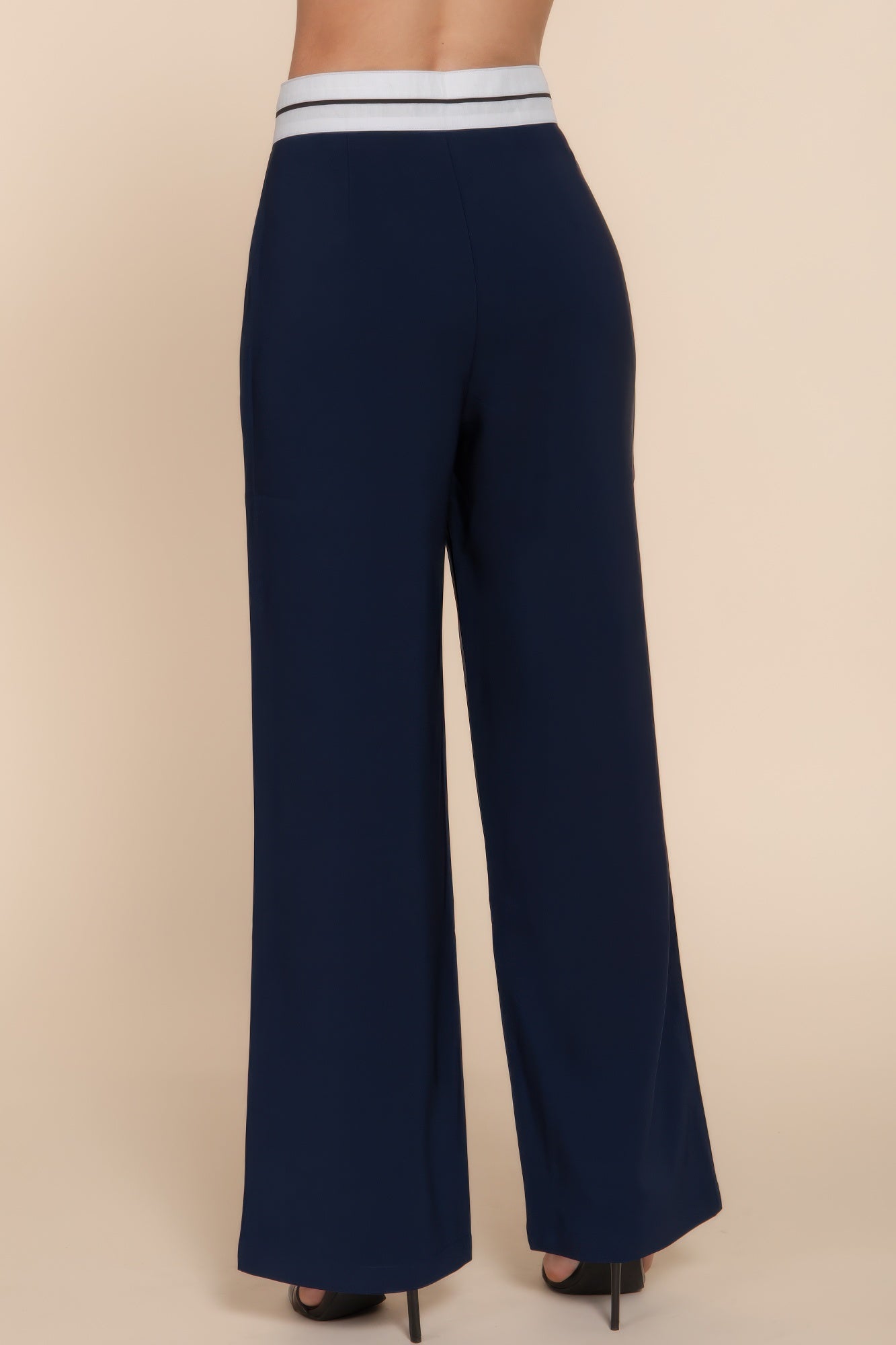 Contrast Waistband Straight Long Pants - That Janis Style