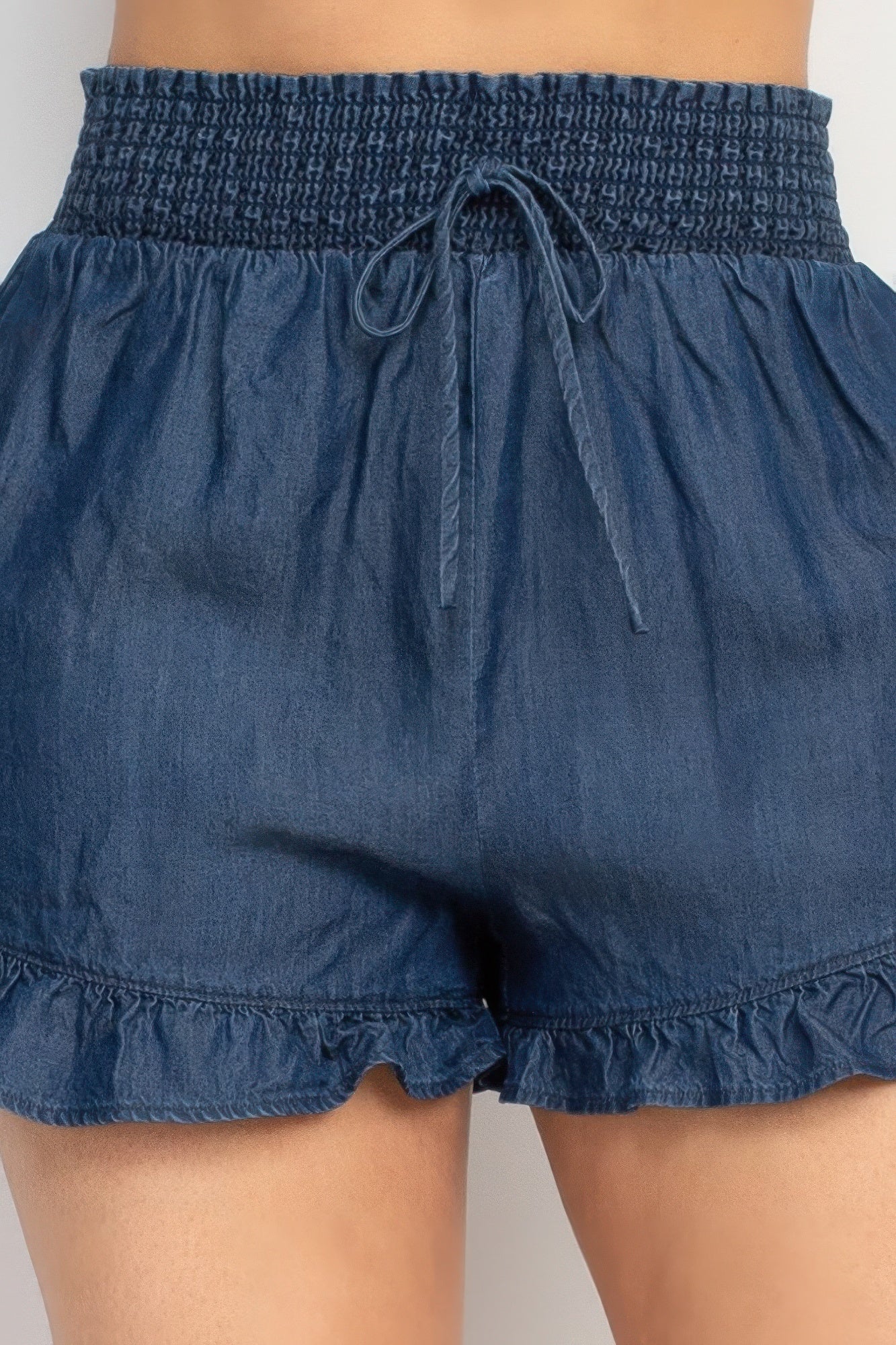 Smocked Waist Ruffled Denim Shorts - That Janis Style