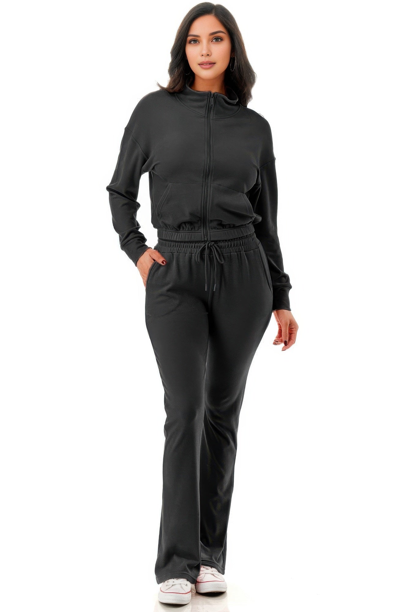 Thermal Crop Jacket With Flare Pants Set - That Janis Style