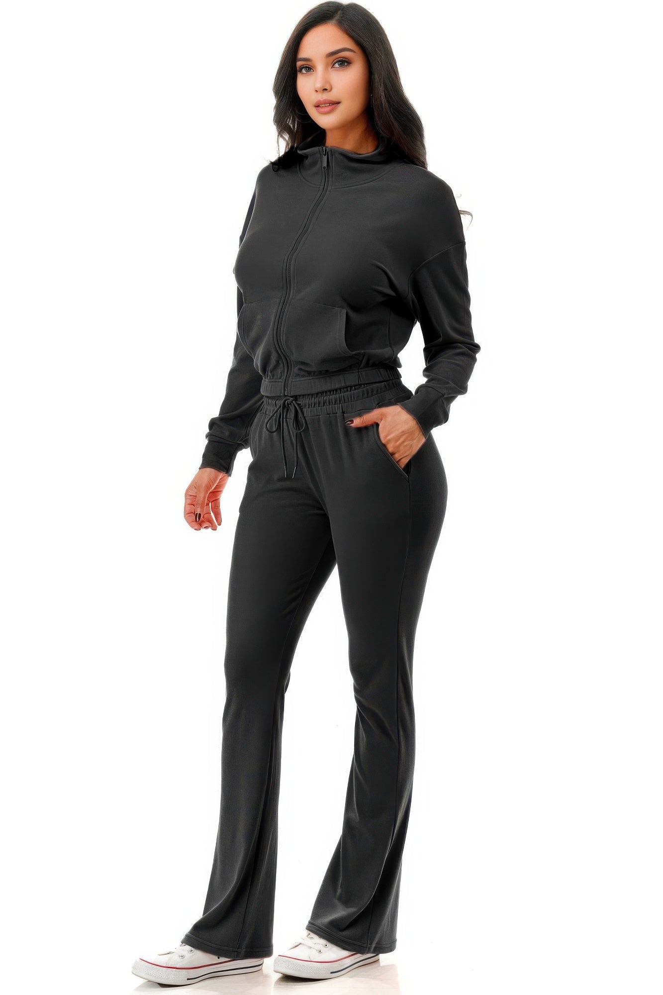Thermal Crop Jacket With Flare Pants Set - That Janis Style