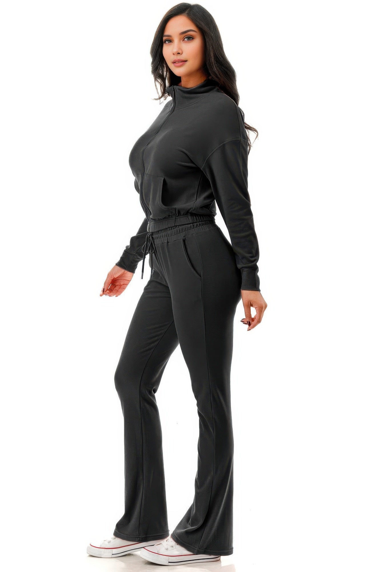 Thermal Crop Jacket With Flare Pants Set - That Janis Style