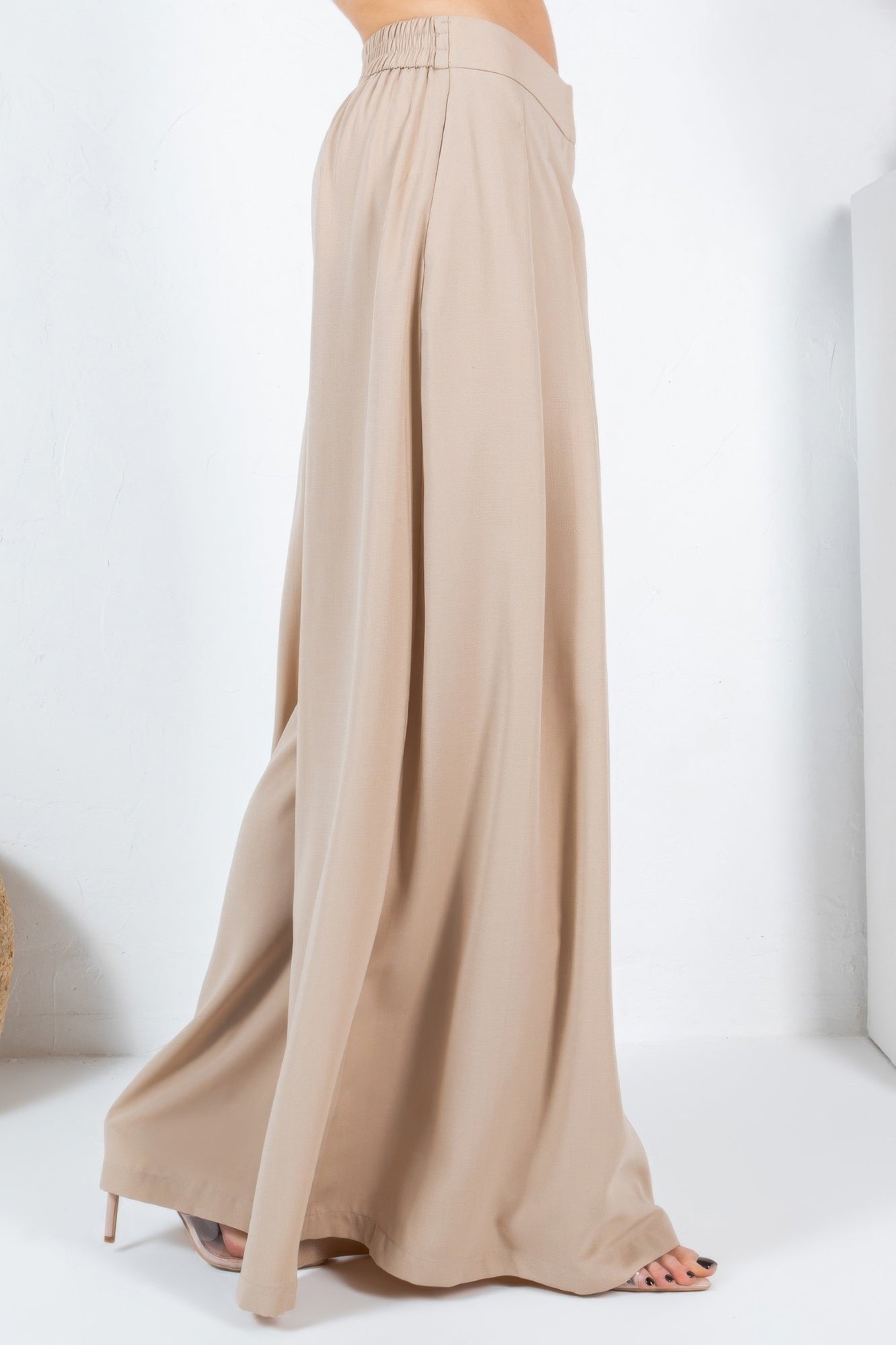 Large Hem Wide Leg Pleated Solid Pants - That Janis Style