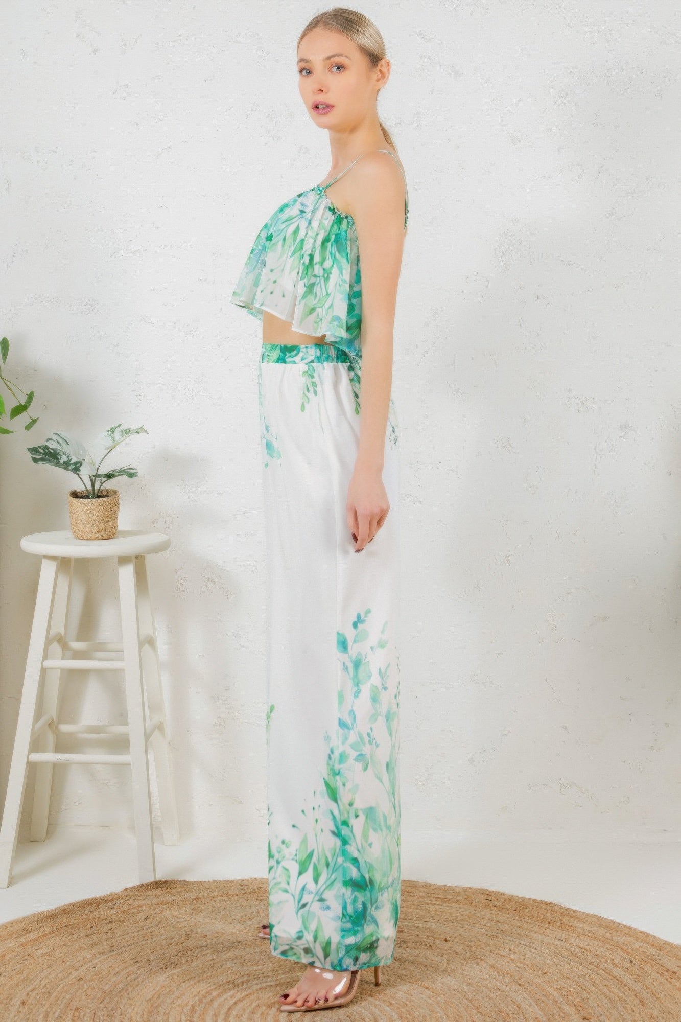 Printed Crop Top & Wide Leg Long Pants Set - That Janis Style