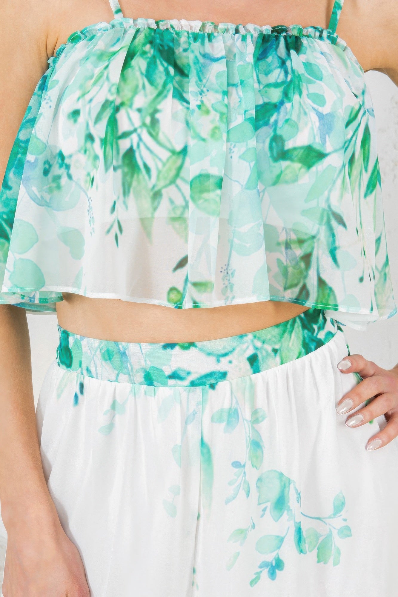 Printed Crop Top & Wide Leg Long Pants Set - That Janis Style