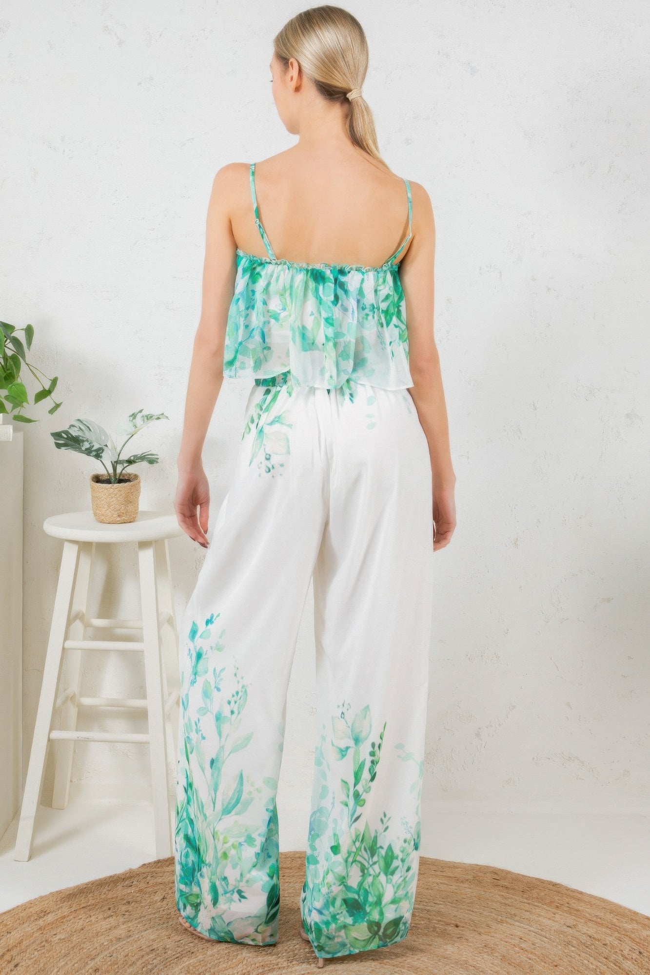 Printed Crop Top & Wide Leg Long Pants Set - That Janis Style
