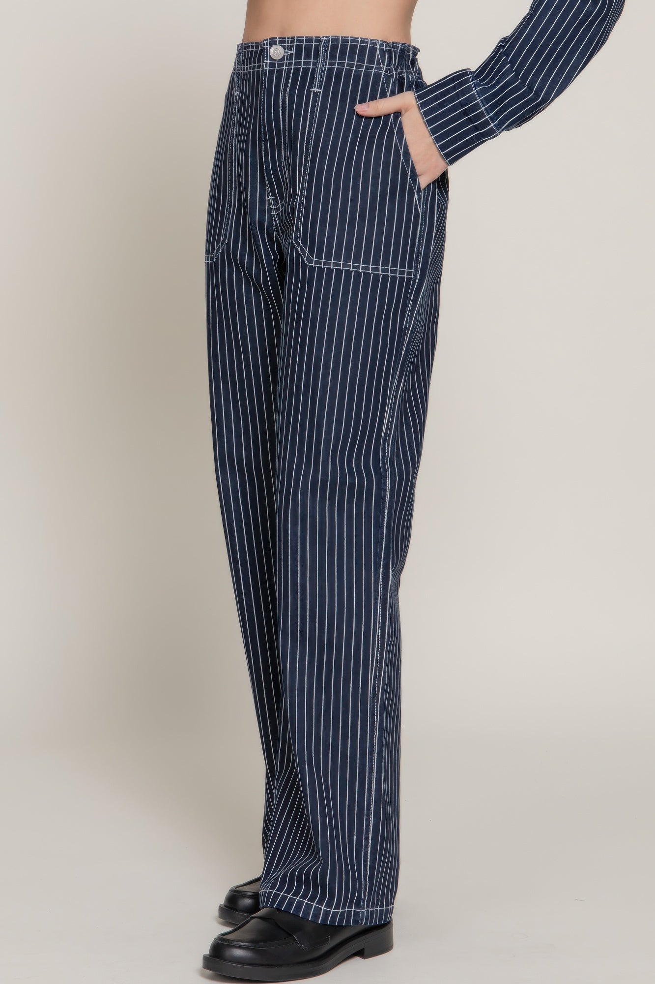 Stripe Stretch Denim Straight Pants - That Janis Style