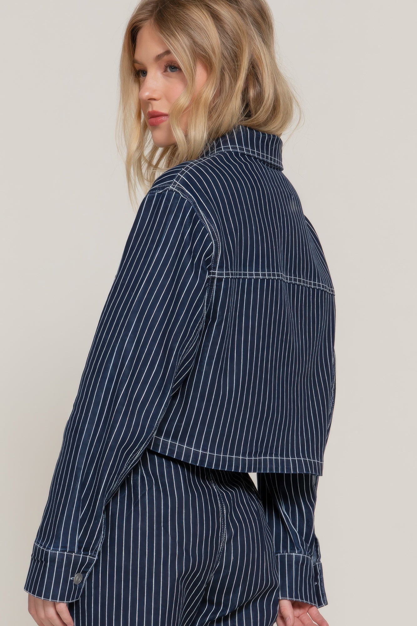 Stripe Stretch Denim Straight Pants - That Janis Style