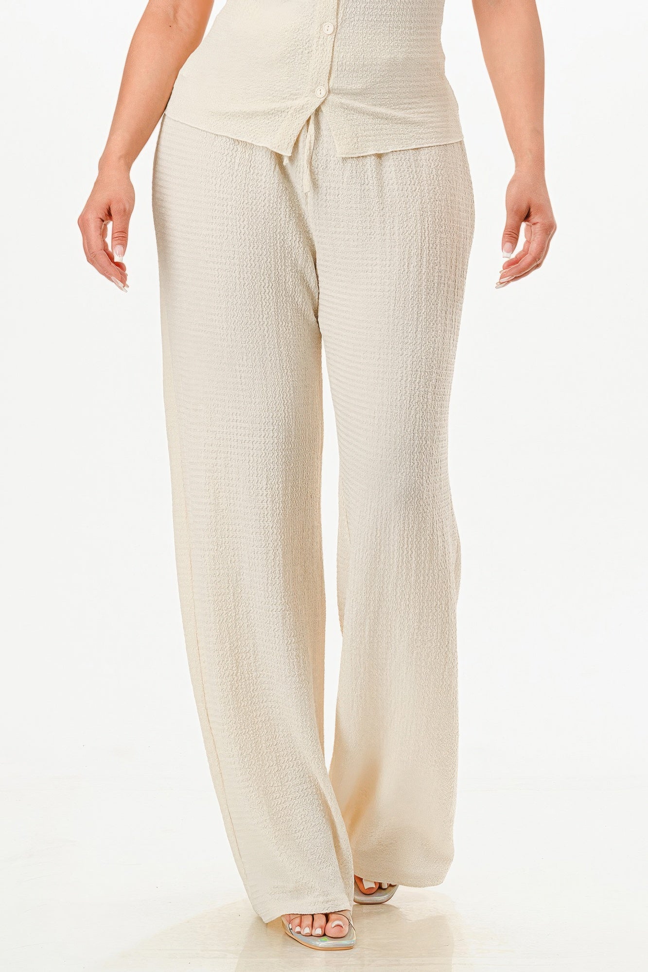 Textured Polo Top And Pants Set - That Janis Style