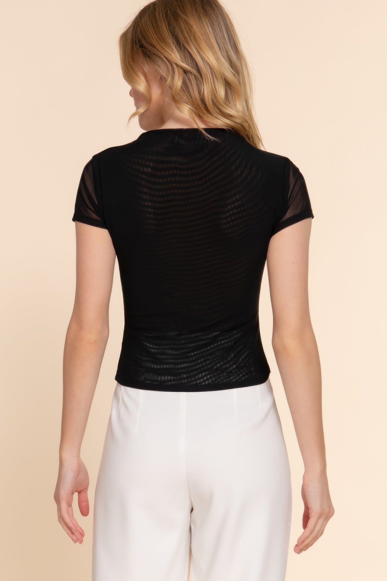 Short Cap Slv High Neck 2 Ply Mesh Top - That Janis Style