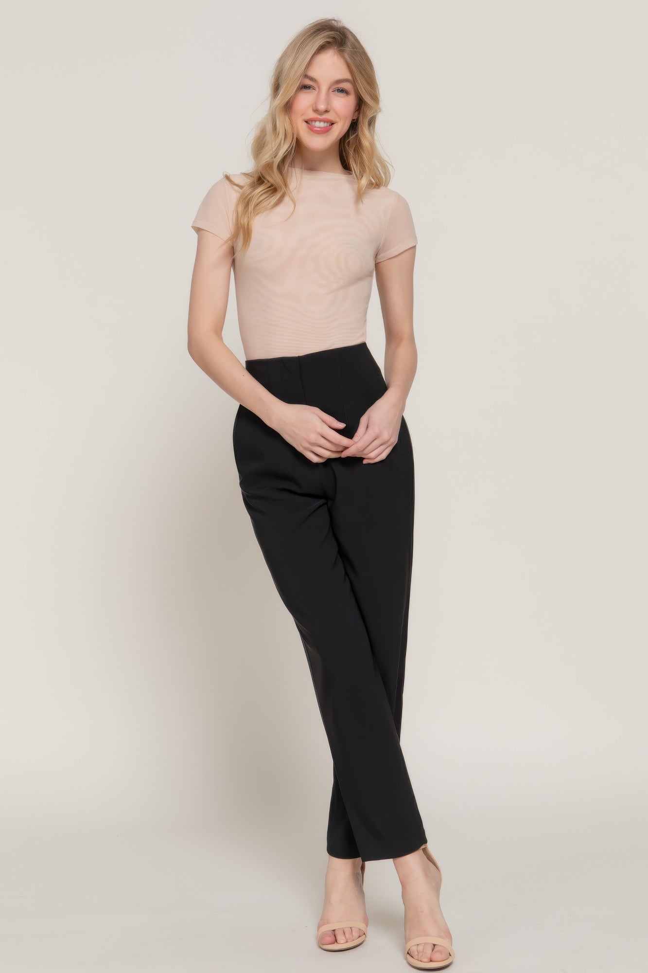 Short Cap Slv High Neck 2 Ply Mesh Top - That Janis Style