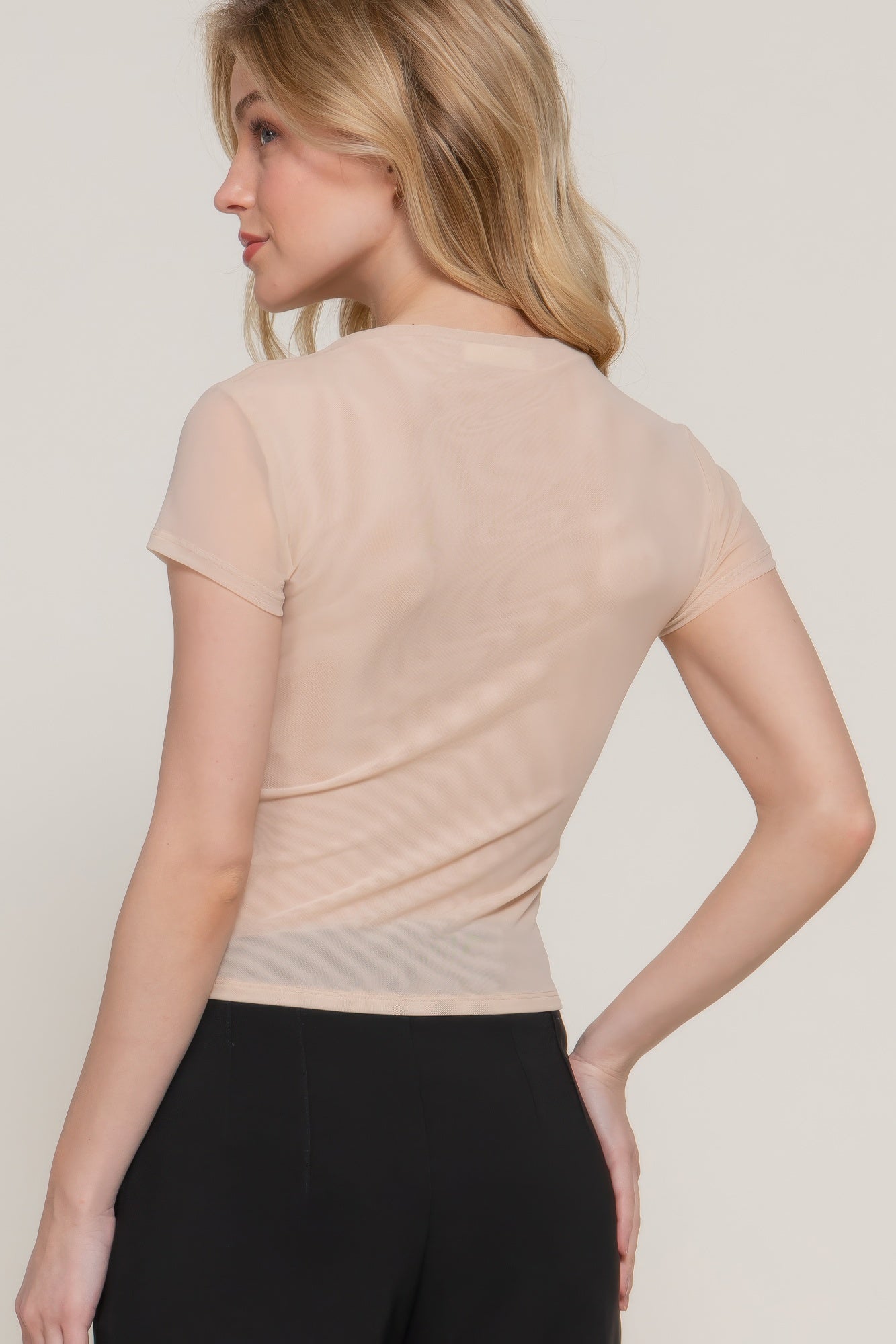 Short Cap Slv High Neck 2 Ply Mesh Top - That Janis Style