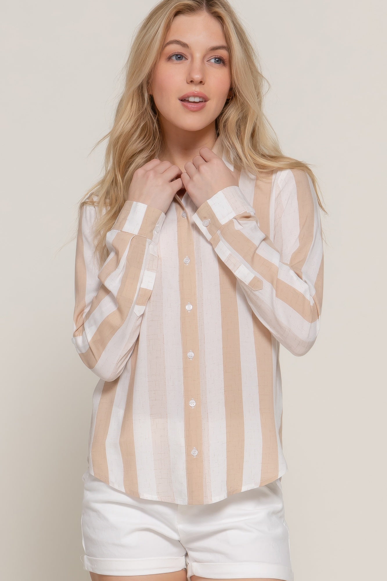 Long Slv Wide Stripe Woven Shirt - That Janis Style
