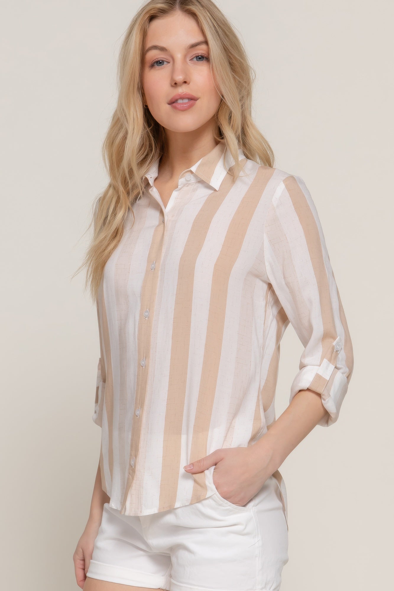 Long Slv Wide Stripe Woven Shirt - That Janis Style