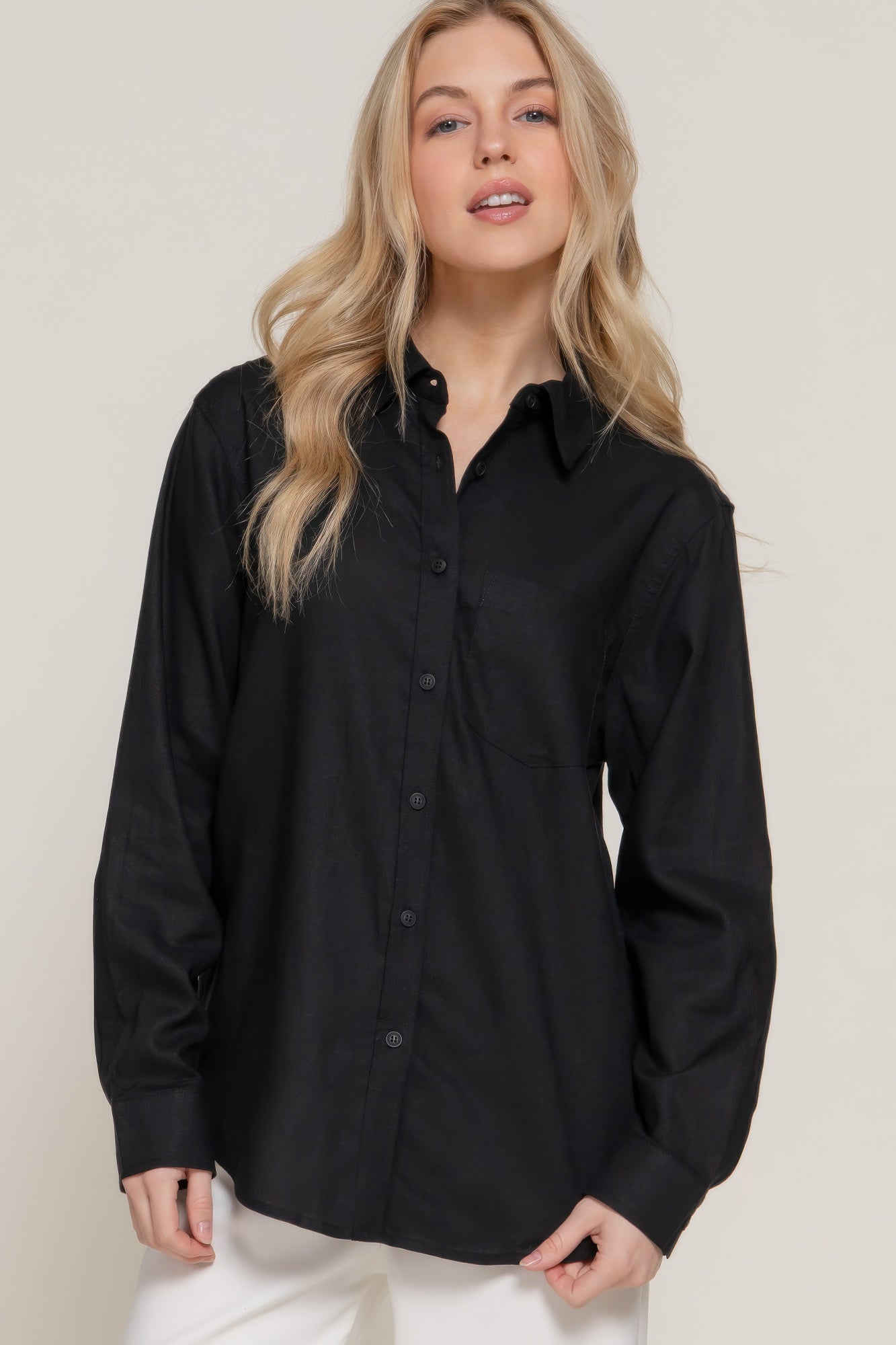 Long Sleeve Linen Blend Shirt - That Janis Style