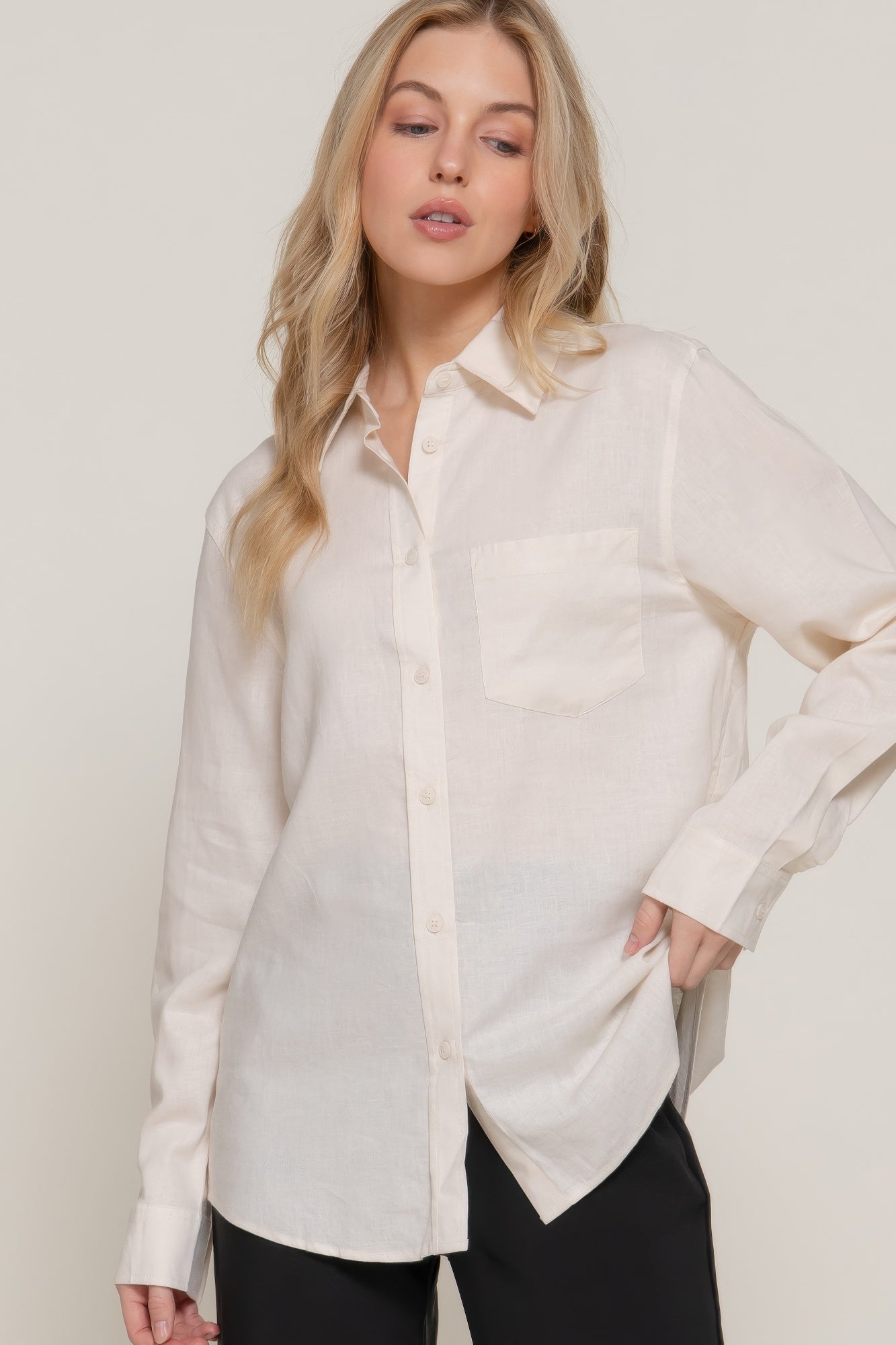 Long Sleeve Linen Blend Shirt - That Janis Style