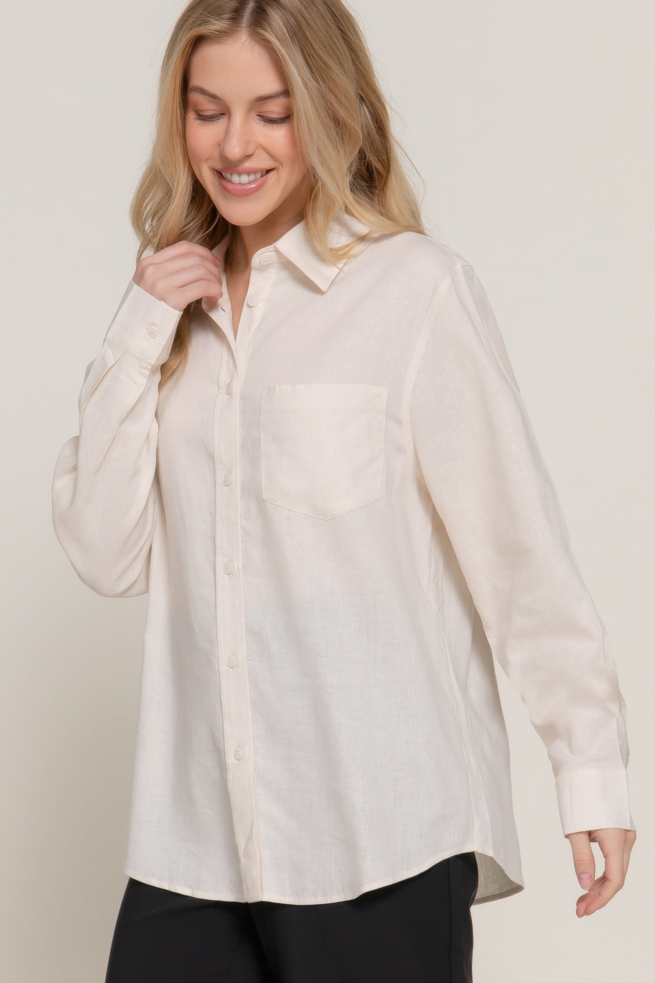 Long Sleeve Linen Blend Shirt - That Janis Style