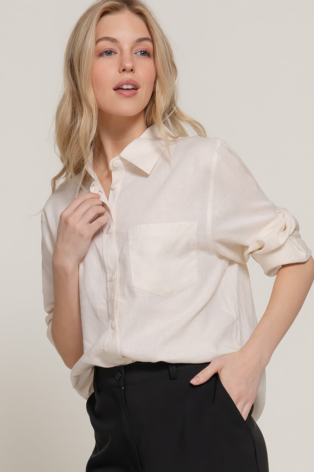 Long Sleeve Linen Blend Shirt - That Janis Style
