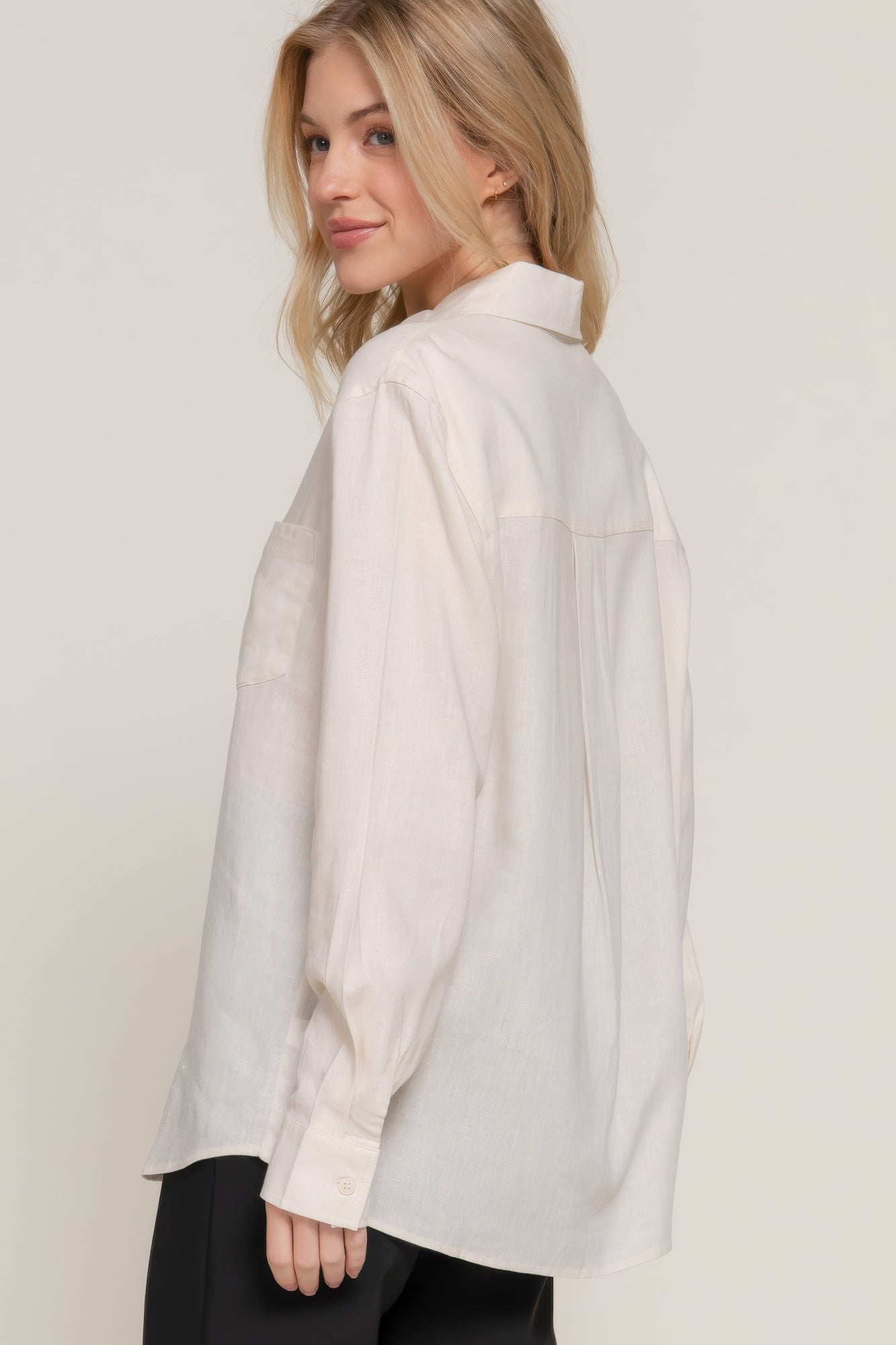 Long Sleeve Linen Blend Shirt - That Janis Style