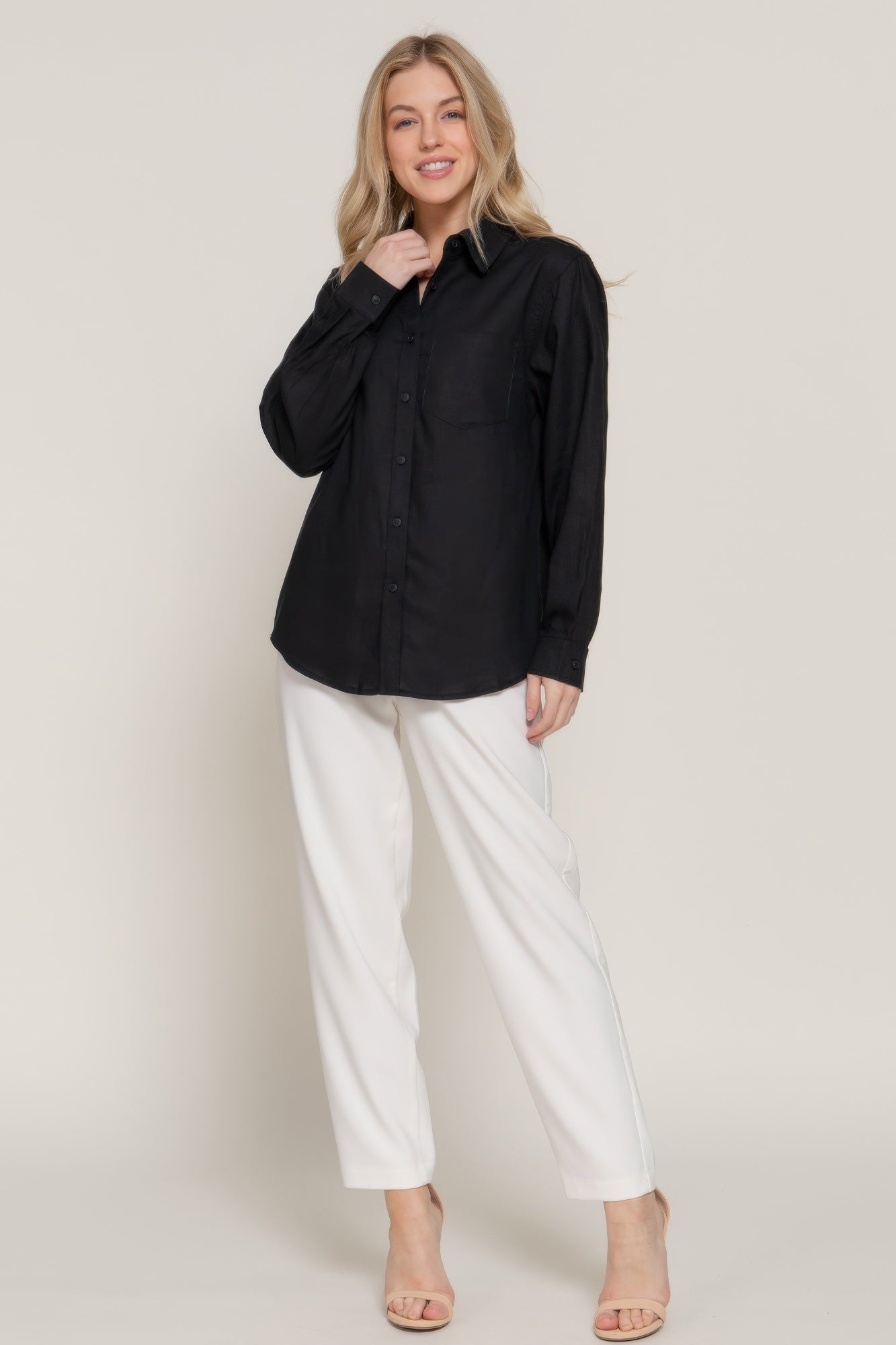 Long Sleeve Linen Blend Shirt - That Janis Style