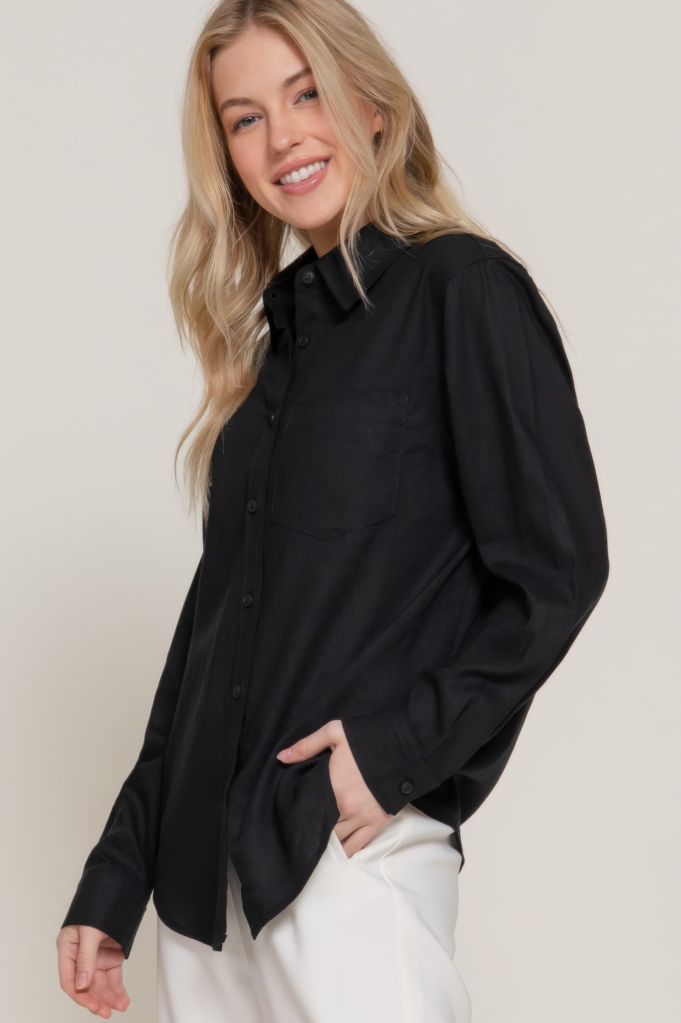 Long Sleeve Linen Blend Shirt - That Janis Style